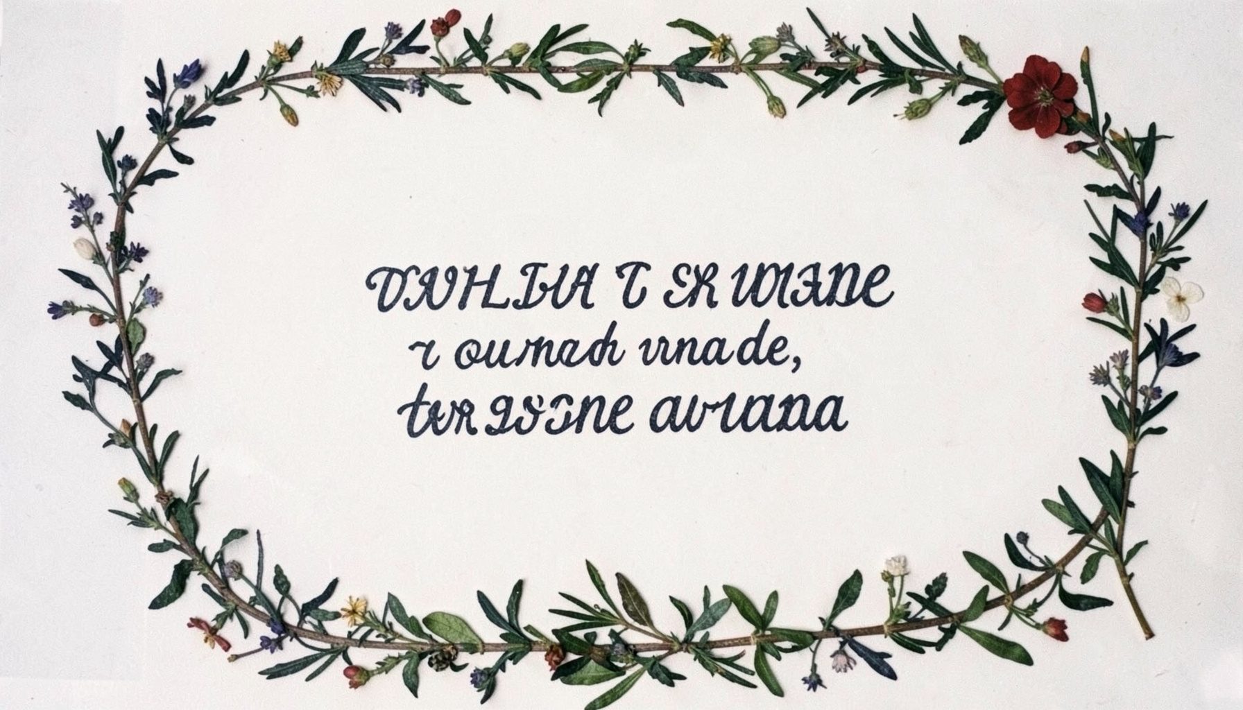 A delicate botanical border framing a hand-lettered Scripture verse in deep charcoal on an off-white background